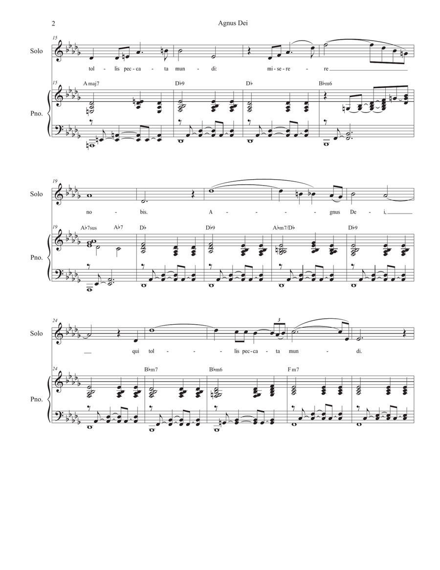 Agnus Dei (Mass of Peace and Justice) (Solo and SATB) 4-Part scores gallery preview page 2