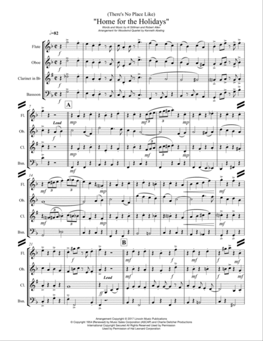 (There's No Place Like) Home For The Holidays Woodwind Quartet scores gallery preview page 2