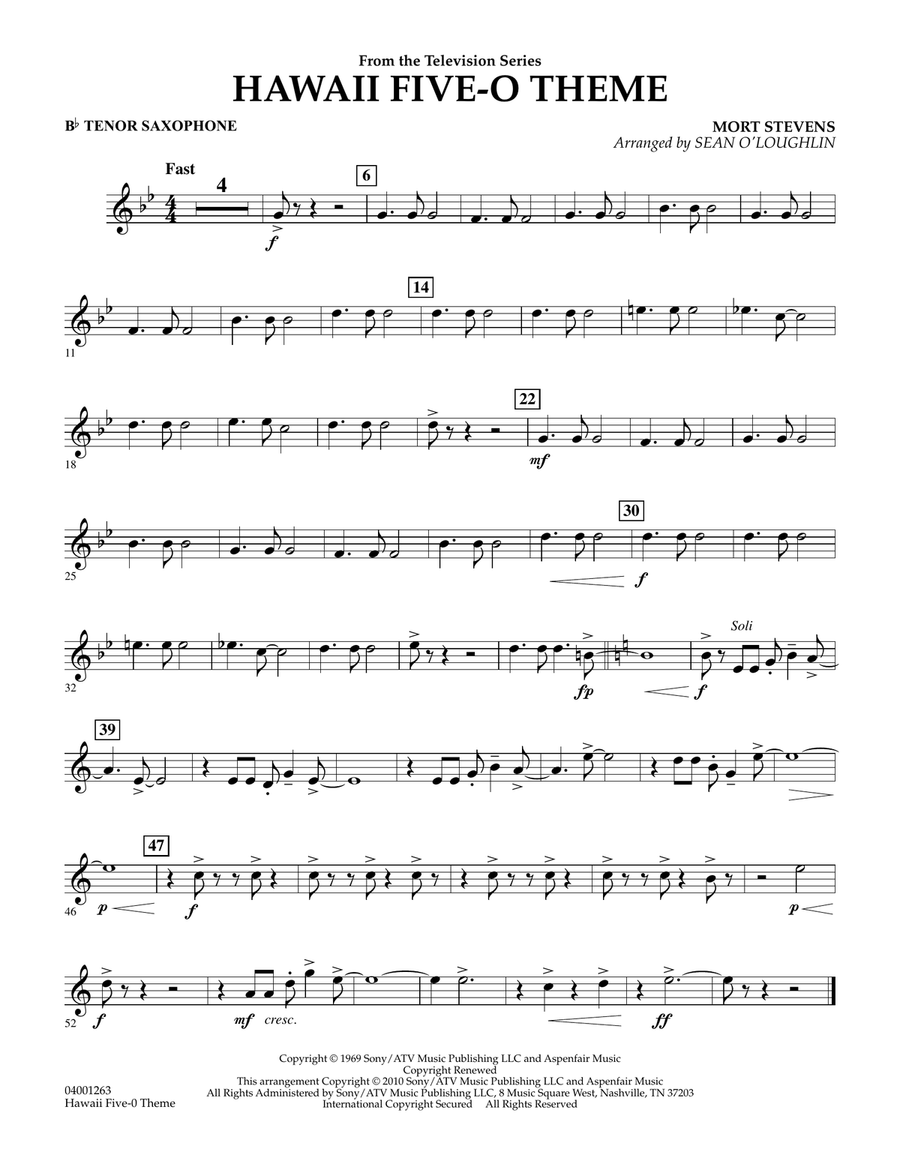Hawaii Five-O Theme - Bb Tenor Saxophone Concert Band scores gallery preview page 1