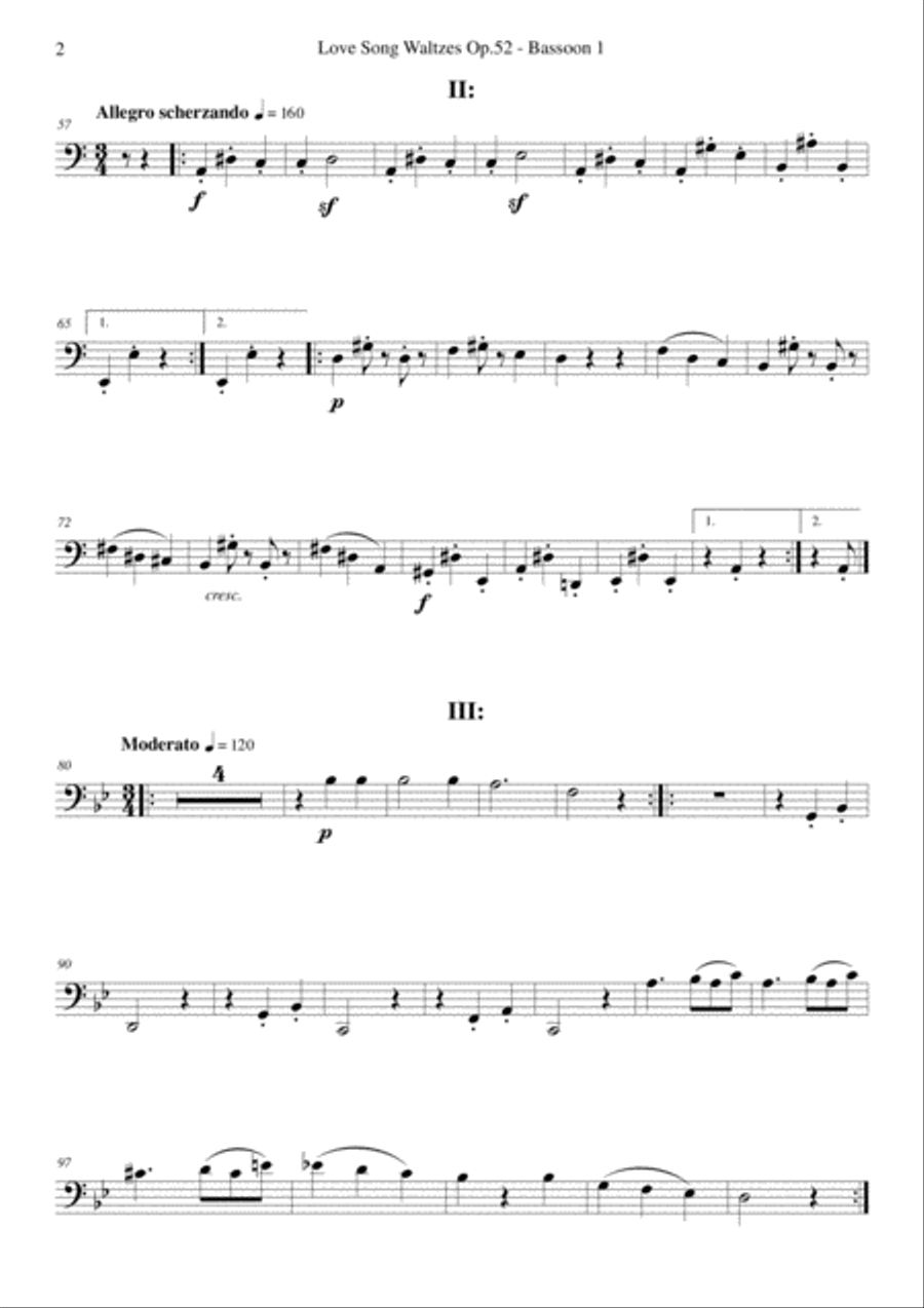 Brahms - Love Song Waltzes Op.52 for Choir and Chamber Orchestra - Bassoon 1 Choir scores gallery preview page 2