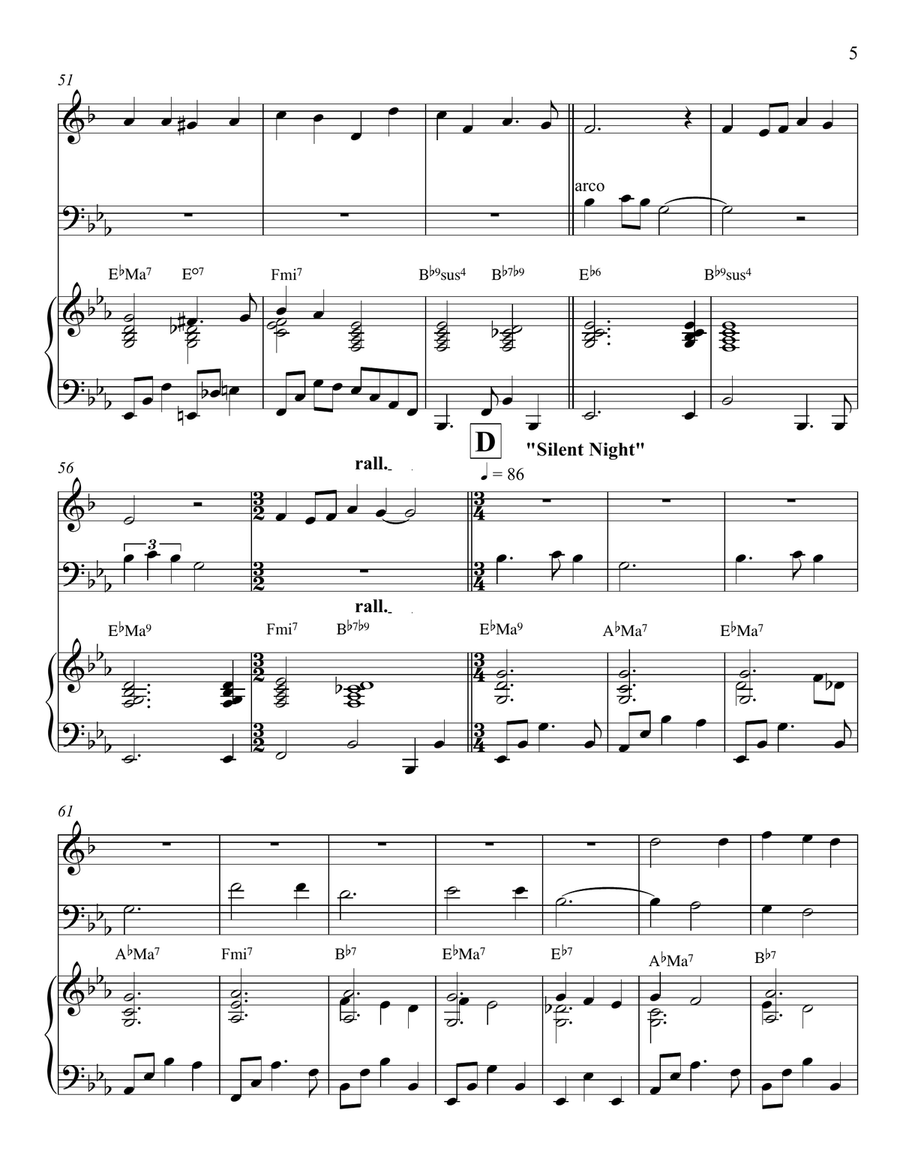 Christmas Carol Medley, for trumpet, cello, and piano Small Ensemble scores gallery preview page 5