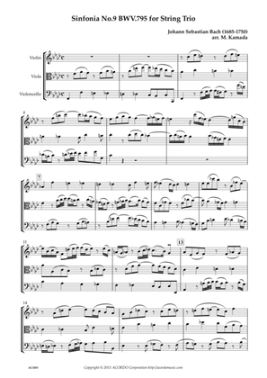 Sinfonia No.9 BWV.795 for String Trio