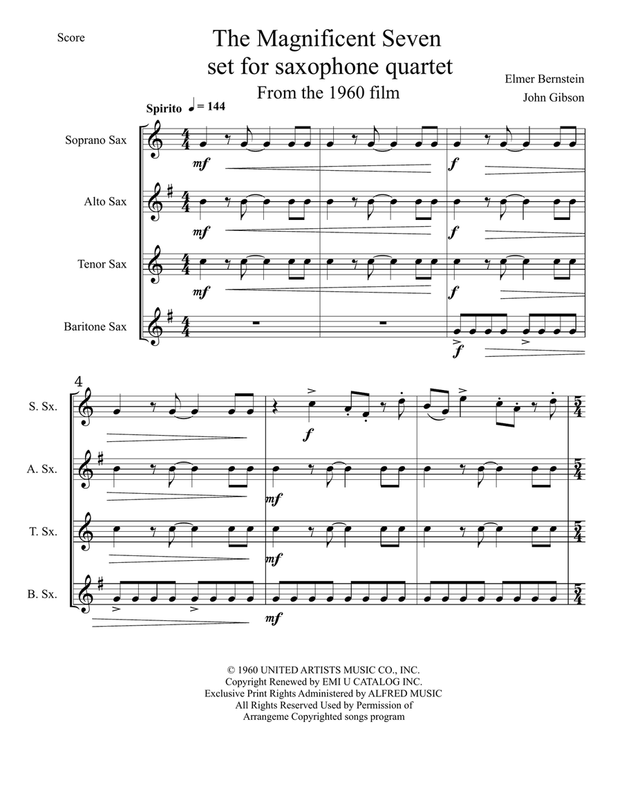 The Magnificent Seven Saxophone Quartet scores gallery preview page 2