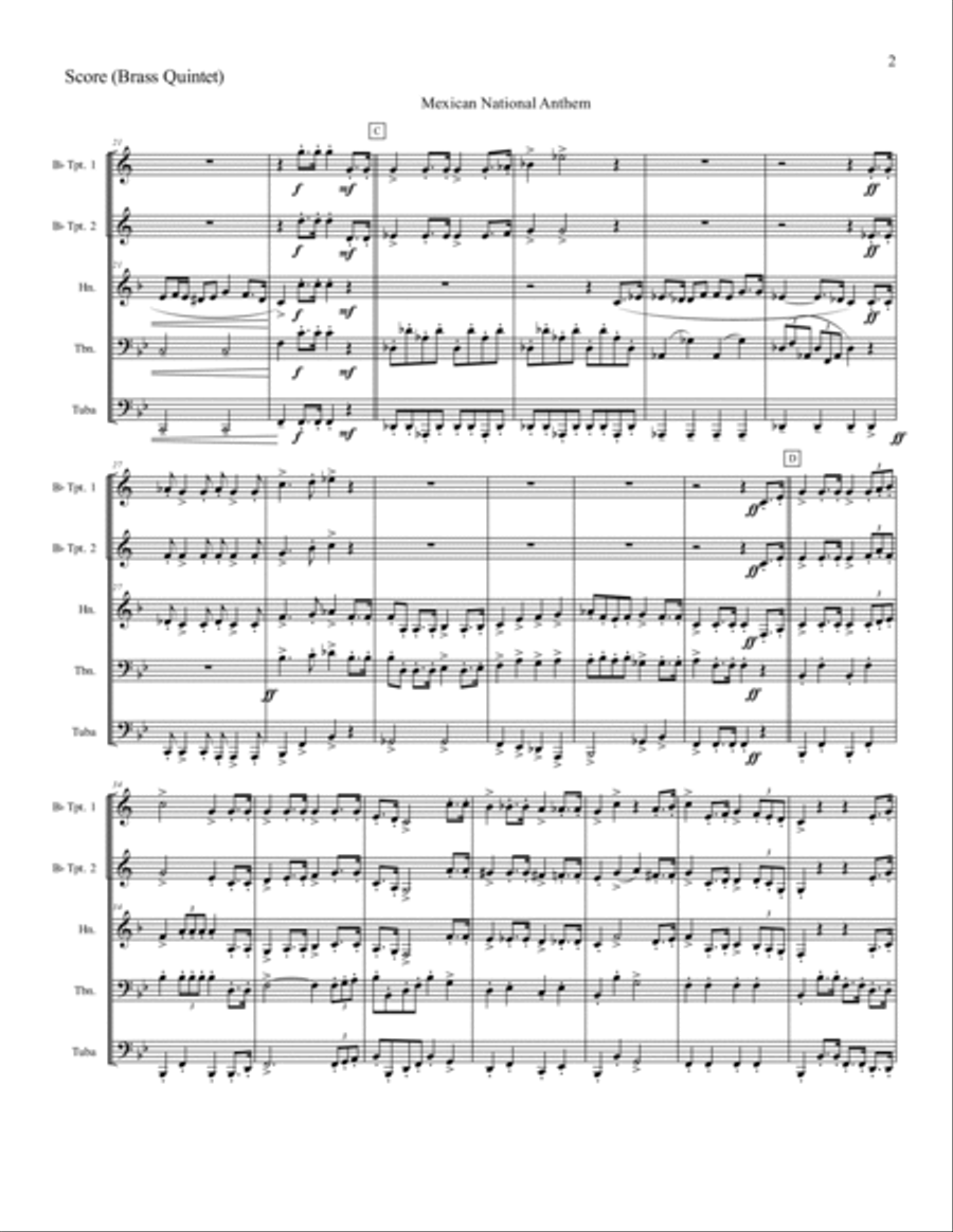 Mexican National Anthem Brass Quintet scores gallery preview page 3