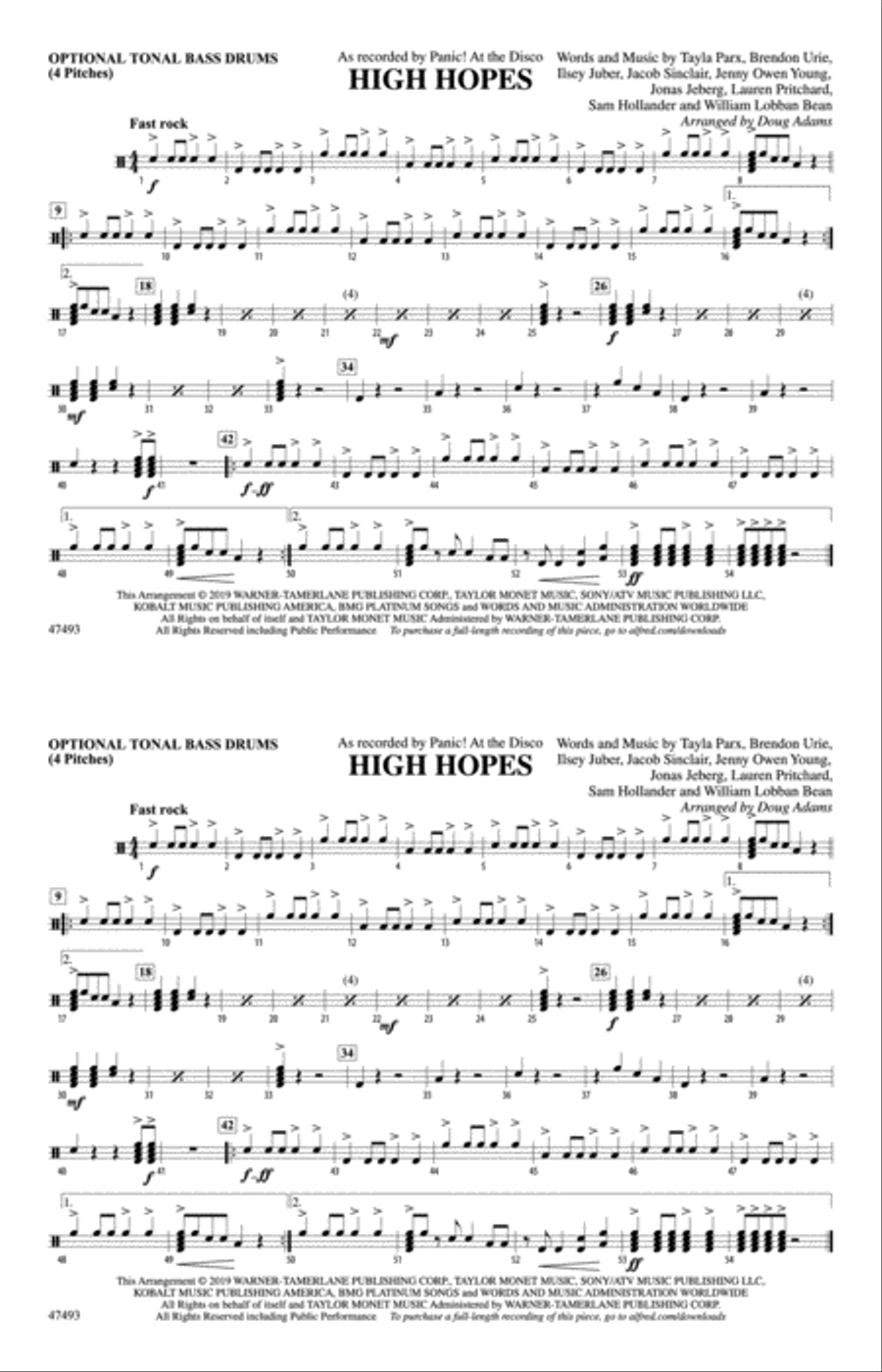 High Hopes: Tonal Bass Drum Marching Band scores gallery preview page 1