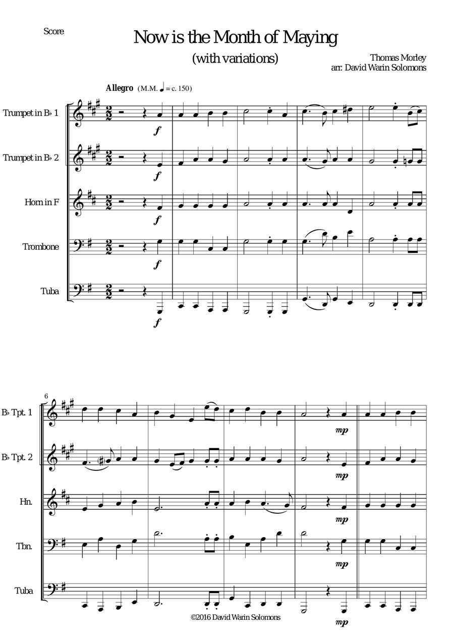 Now is the Month of Maying with variations for brass quintet Brass Quintet scores gallery preview page 1