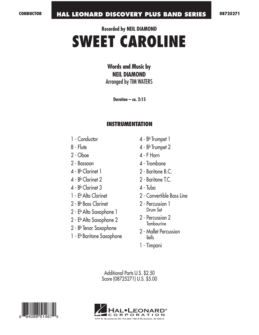 Sweet Caroline - Conductor Score (Full Score) Concert Band scores gallery preview page 1