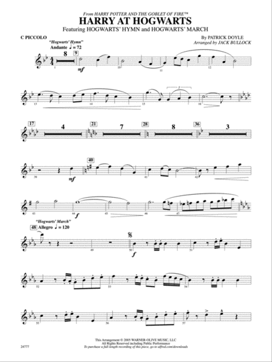 Harry at Hogwarts (from Harry Potter and the Goblet of Fire): Piccolo Concert Band scores gallery preview page 1