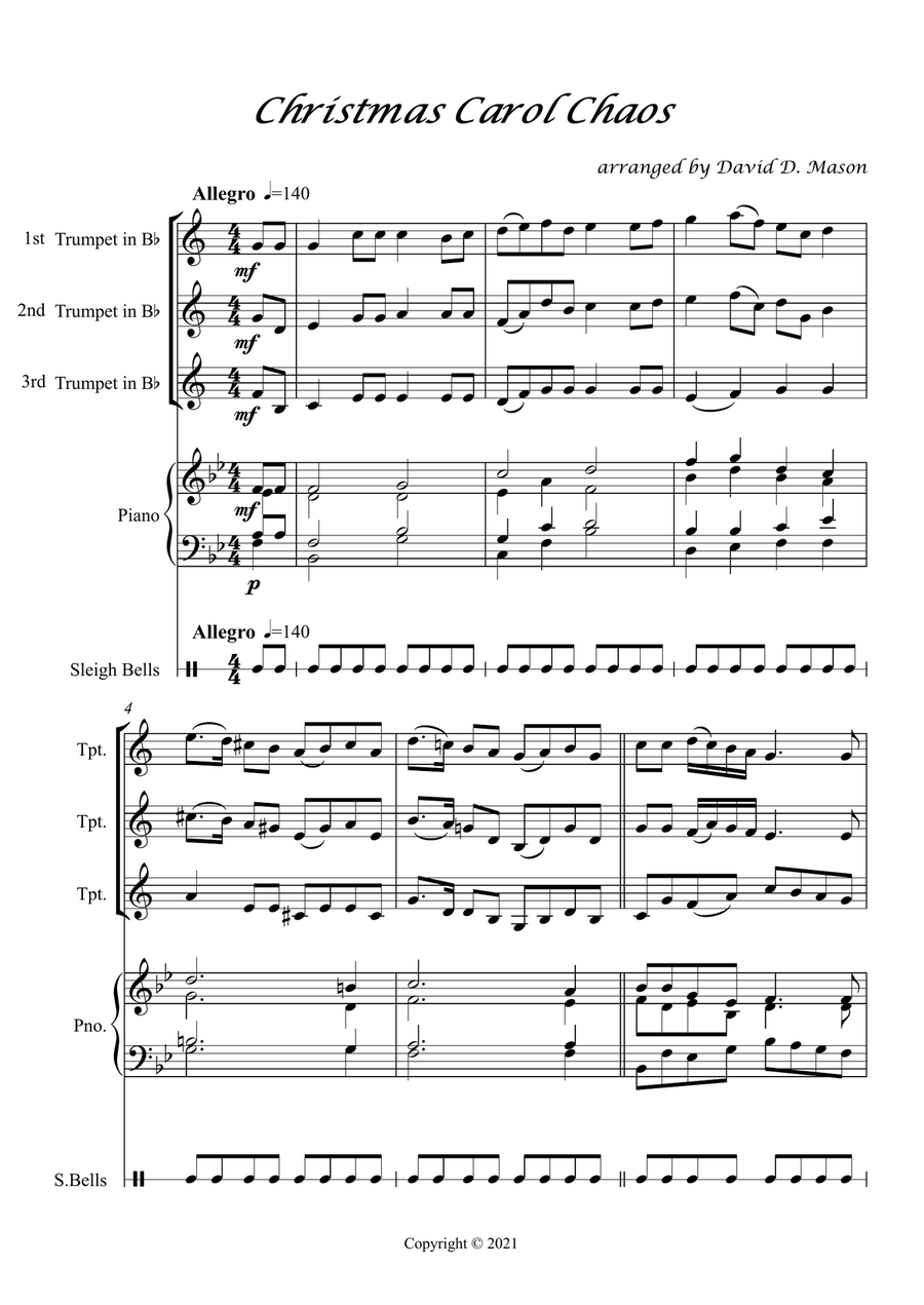 Christmas Carol Chaos for Trumpet Trio and Piano Christmas Carol Chaos for Trumpet Trio and Piano Trumpet Trio scores gallery preview page 2