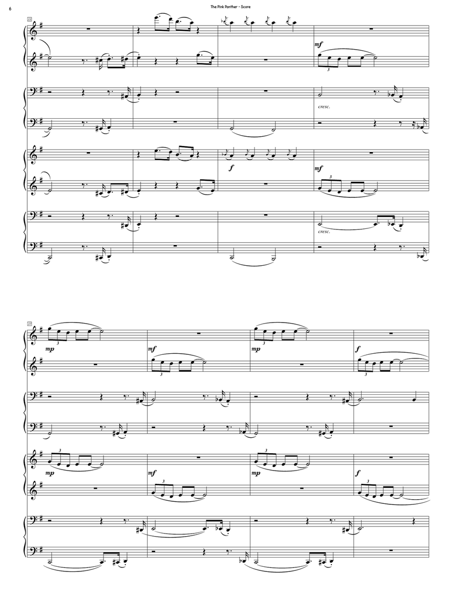 The Pink Panther from THE PINK PANTHER Piano Quartet scores gallery preview page 6
