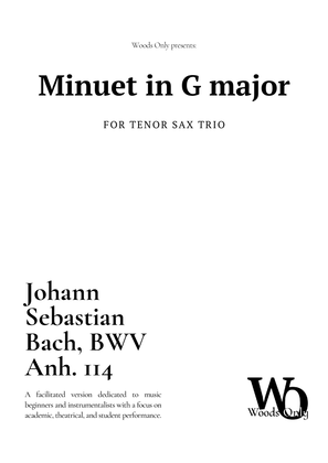 Book cover for Minuet in G major by Bach for Tenor Sax Trio
