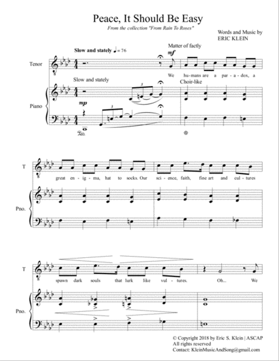 Peace, It Should Be Easy Tenor Voice scores gallery preview page 1