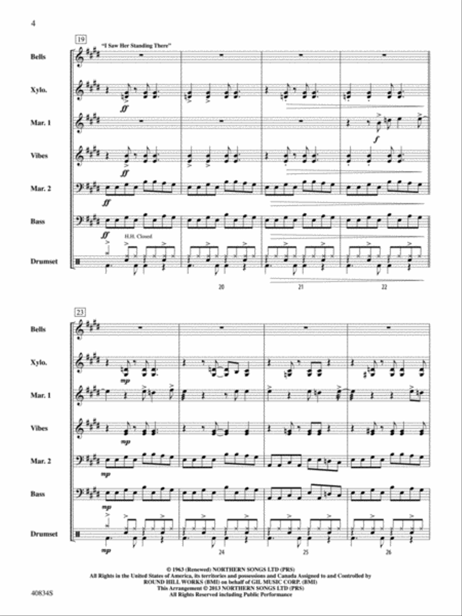 A Beatles Medley: 1963–'64: Score Percussion Ensemble scores gallery preview page 4