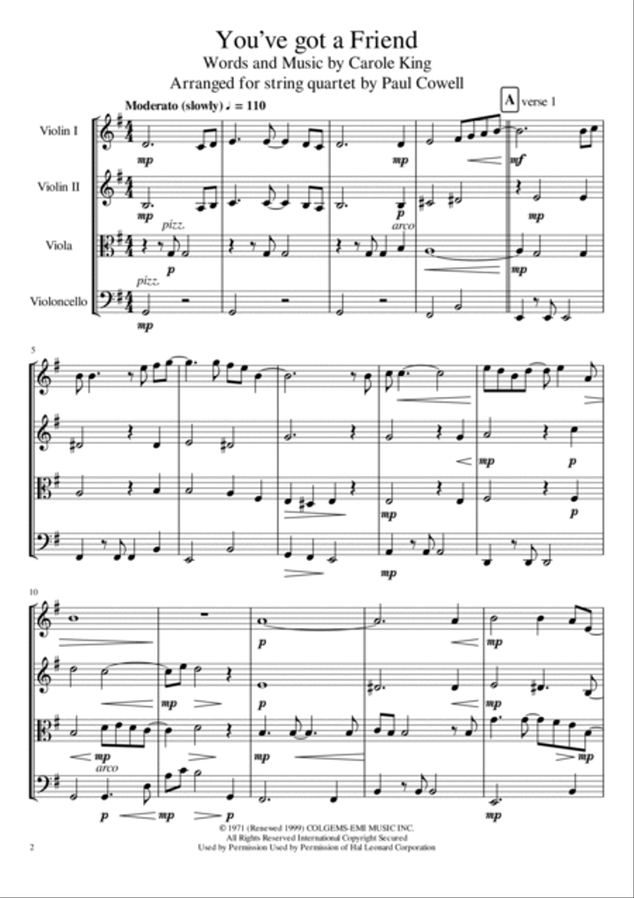 You've Got A Friend You've Got A Friend String Quartet scores gallery preview page 2