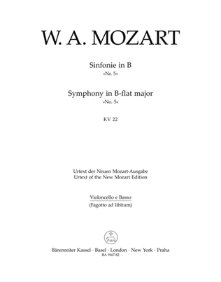 Book cover for Symphony, No. 5 B flat major, KV 22