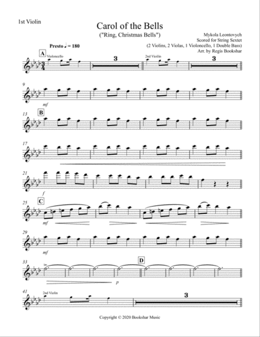 Carol of the Bells (F min) (String Sextet - 2 Violin, 2 Viola, 1 Cello, 1 Bass) Cello scores gallery preview page 5