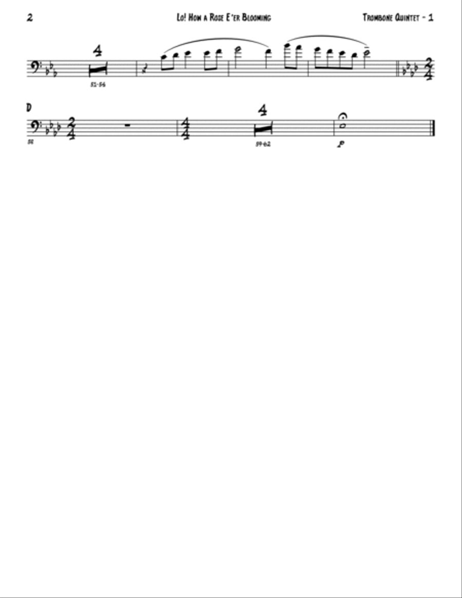 Lo! How a Rose E'er Blooming (Trombone Quintet or Choir) Choir scores gallery preview page 4
