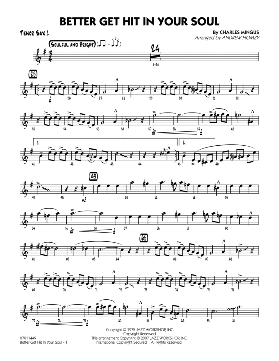 Better Get Hit In Your Soul - Tenor Sax 1 Tenor Saxophone scores gallery preview page 1