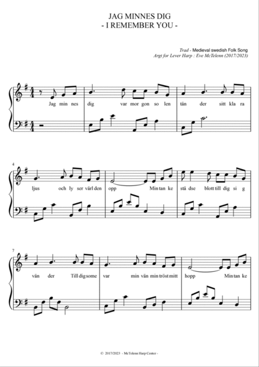 Jag Minnes Dig Medieval Swedish Love Song intermediate 34 String Harp McTelenn Harp Center