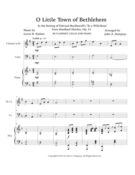 O Little Town of Bethlehem (Trio for Clarinet, Cello and Piano) image number null