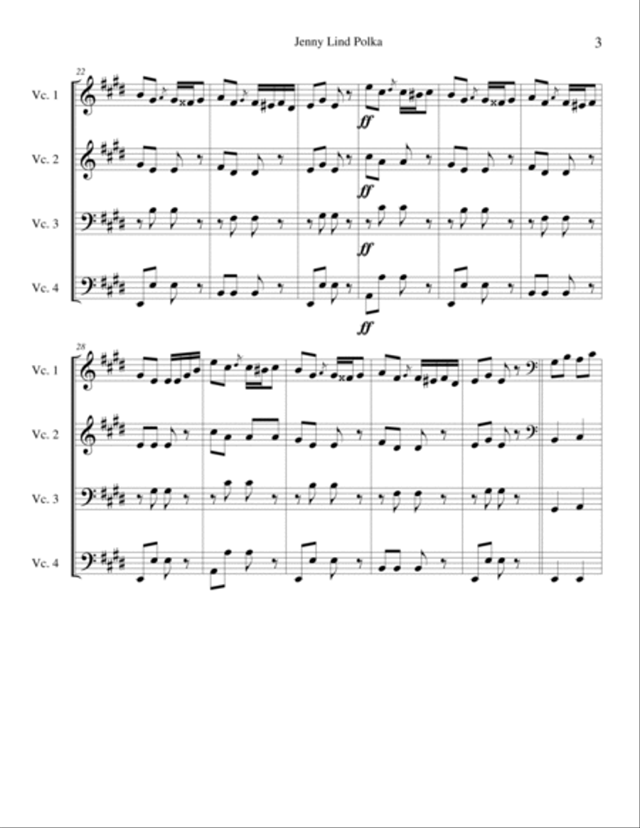 Jenny Lind Polka for Cello Quartet Cello scores gallery preview page 3