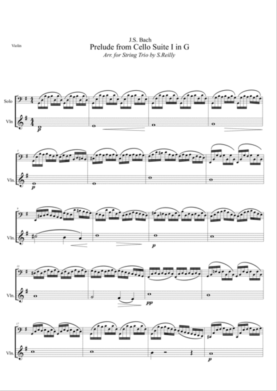 Bach G maj Cello Prelude for String Trio - Melody in Cello String Trio scores gallery preview page 3