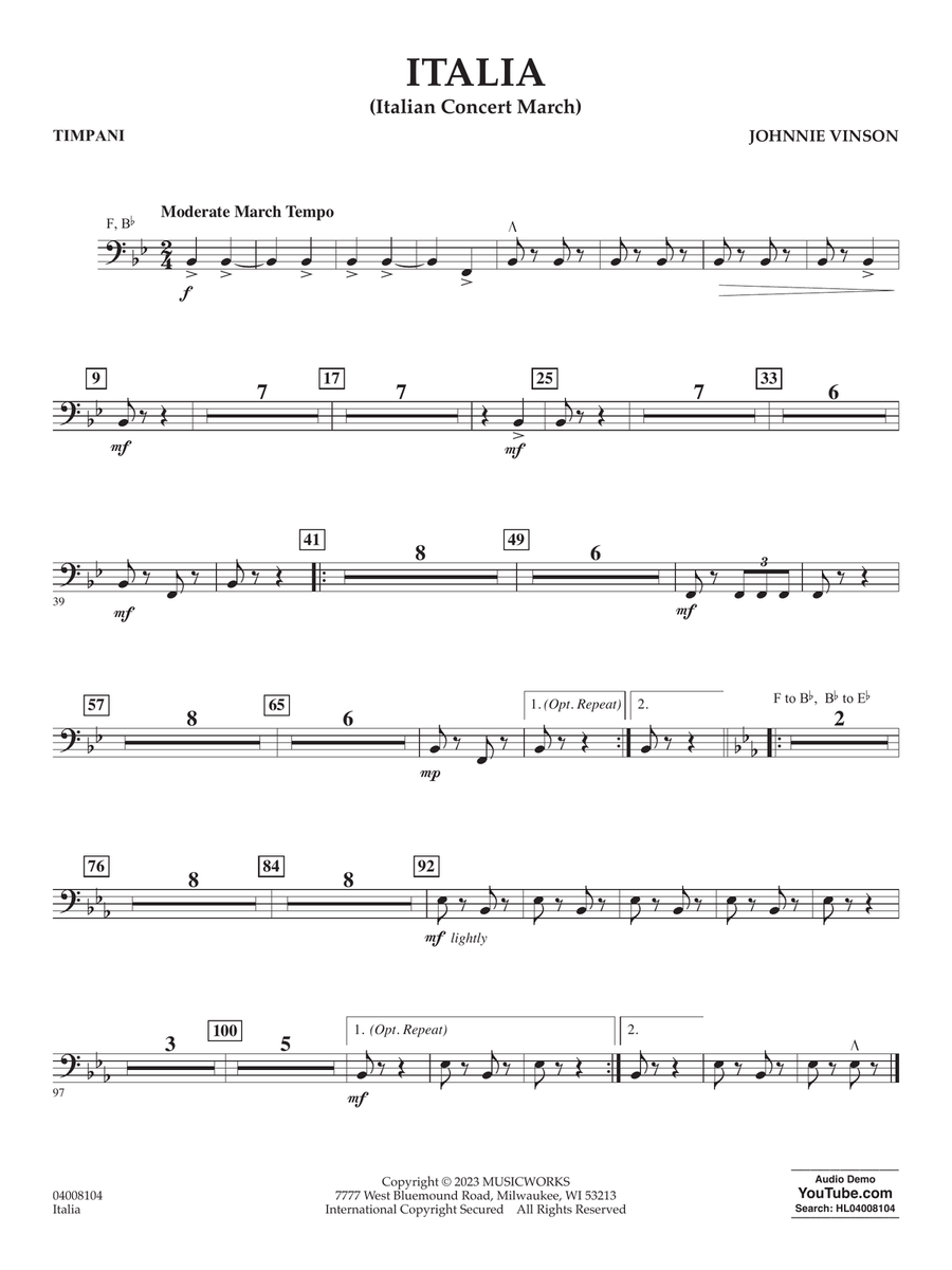 Italia (Italian Concert March) - Timpani Concert Band scores gallery preview page 1