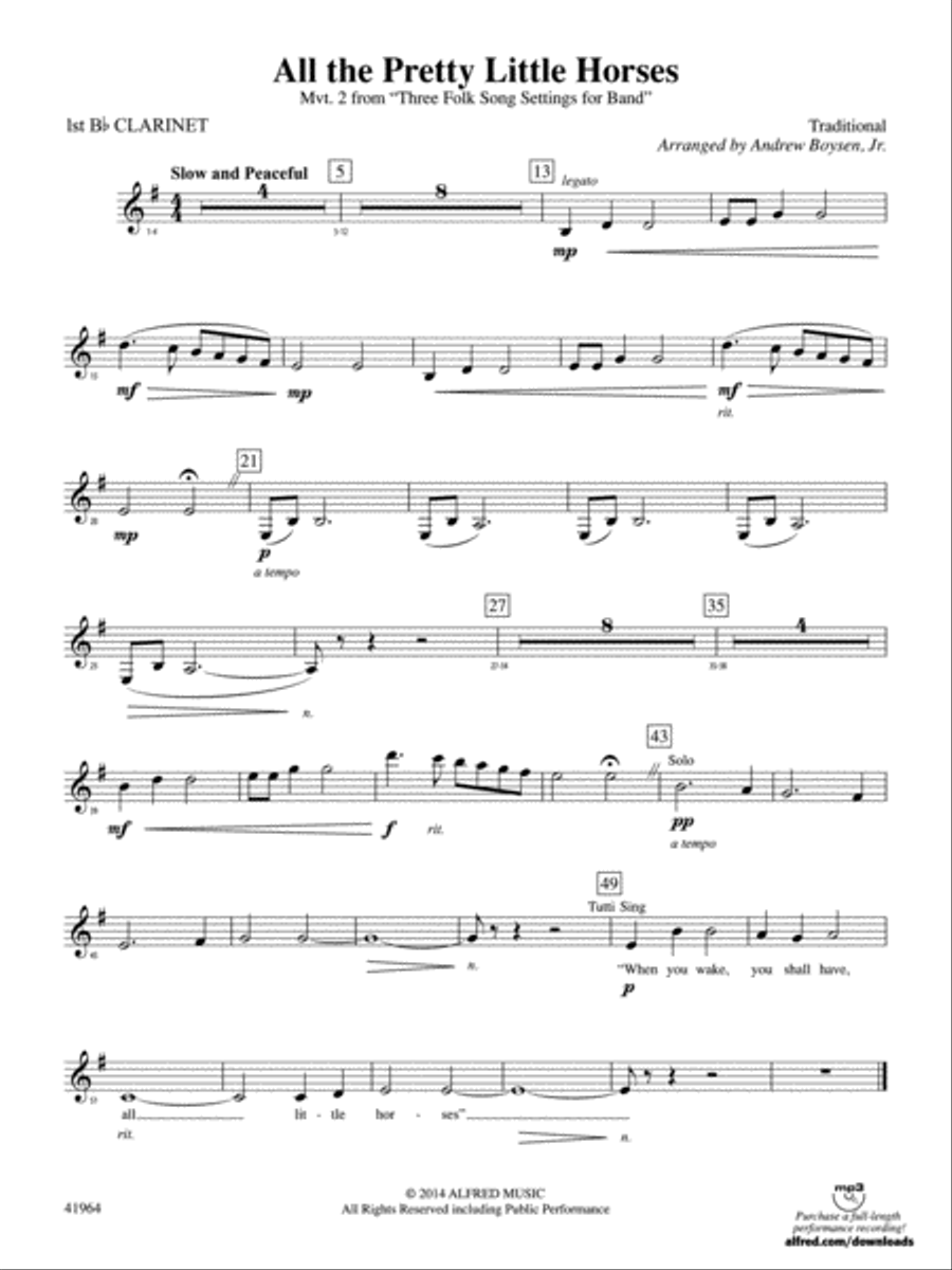 All the Pretty Little Horses: 1st B-flat Clarinet Concert Band scores gallery preview page 1