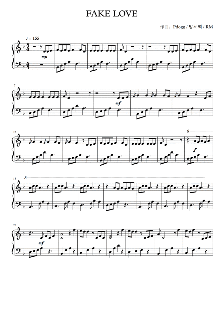 Fake Love Fake Love Piano Solo scores gallery preview page 1