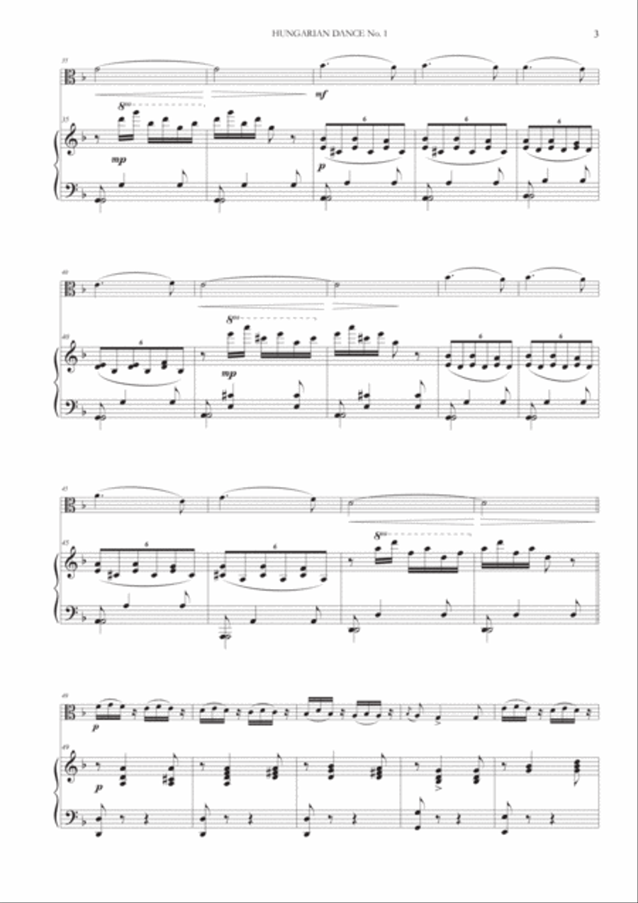Hungarian Dances Nos. 1-5 for Viola and Piano Piano scores gallery preview page 3