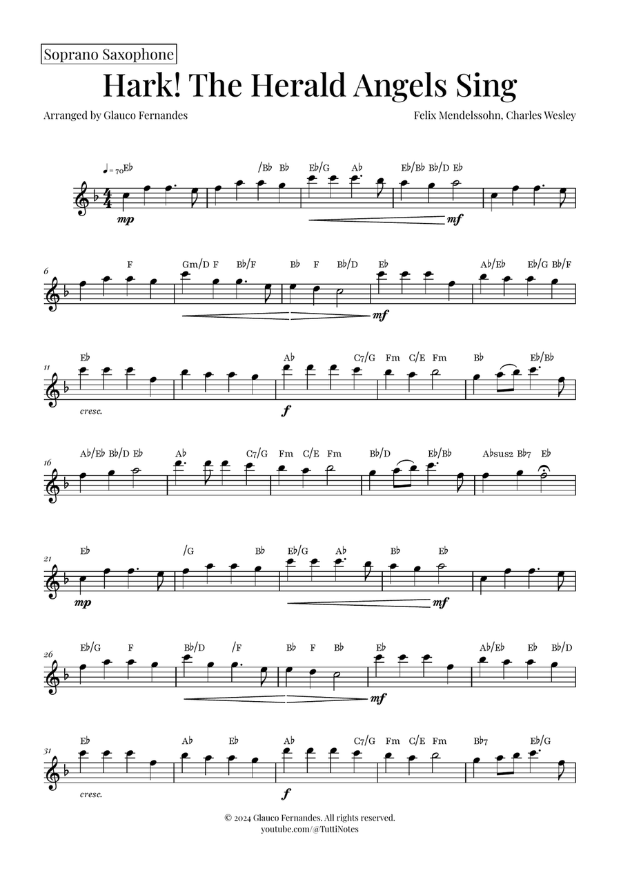 Hark! The Herald Angels Sing Duet Arrangement | Christmas Carol Sheet Music Woodwind Duet scores gallery preview page 3