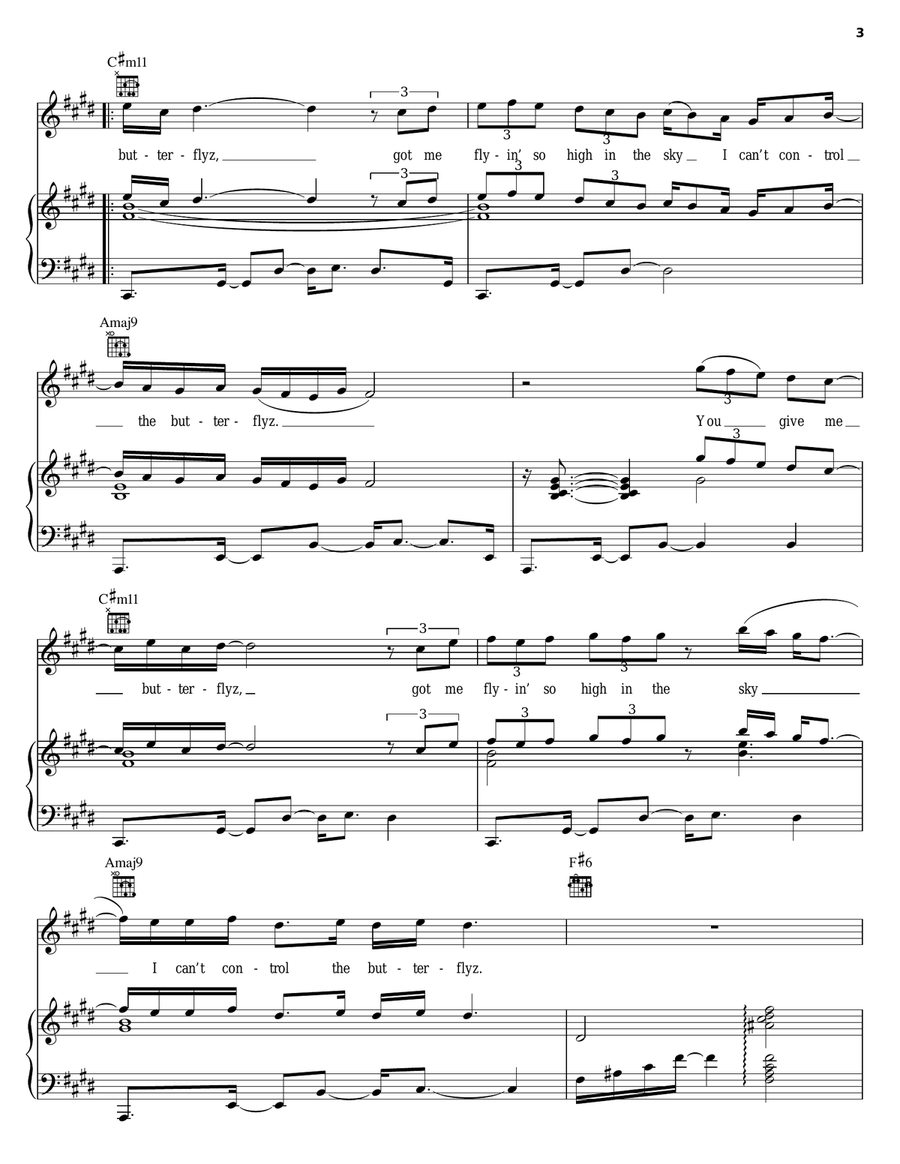 Butterflyz Piano, Vocal, Guitar scores gallery preview page 3