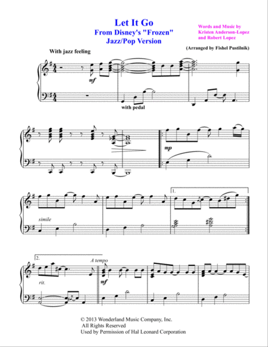 Let It Go (from Frozen) Piano Solo scores gallery preview page 2