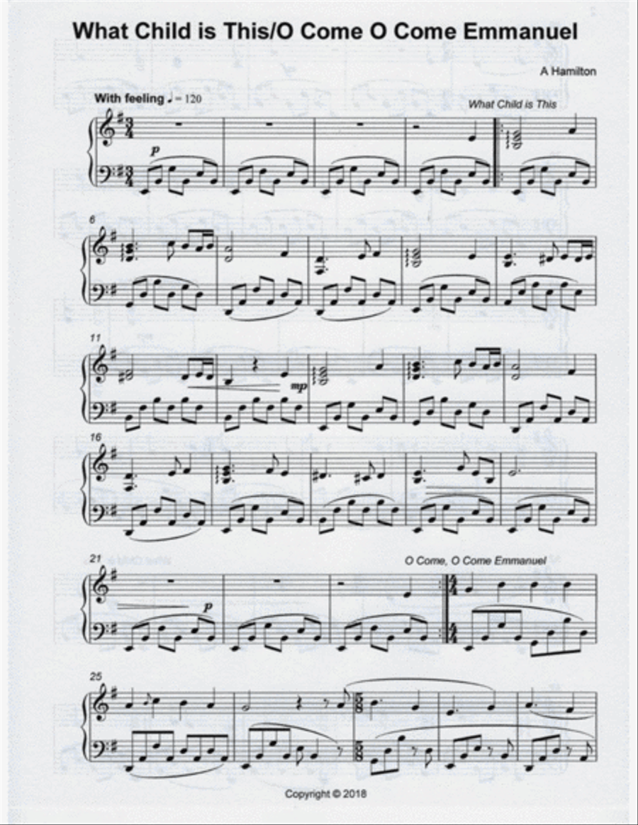What Child is This/O Come, O Come Emmanuel Piano Solo scores gallery preview page 1