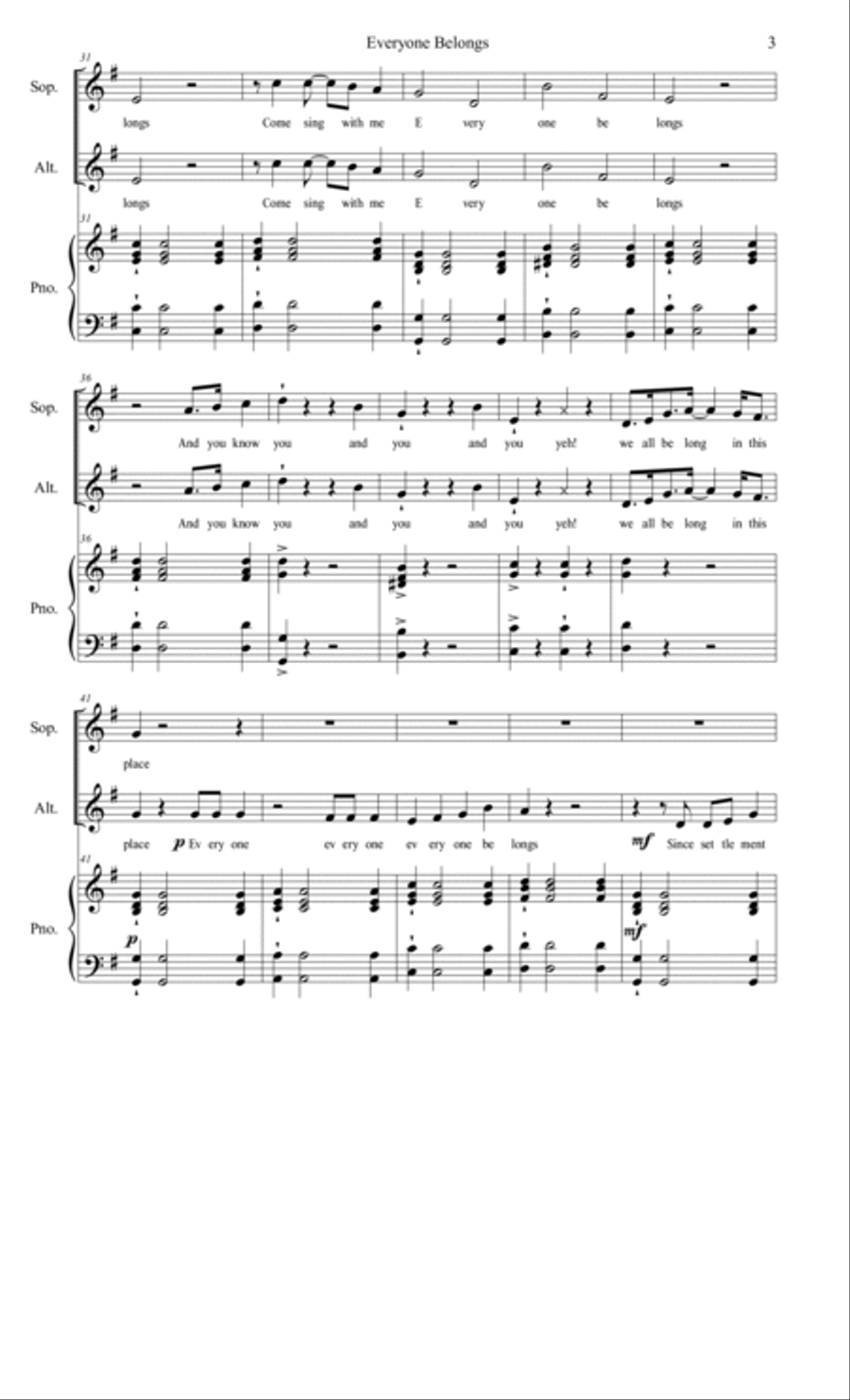 Everyone Belongs - A Song for Harmony Day 2-Part scores gallery preview page 3