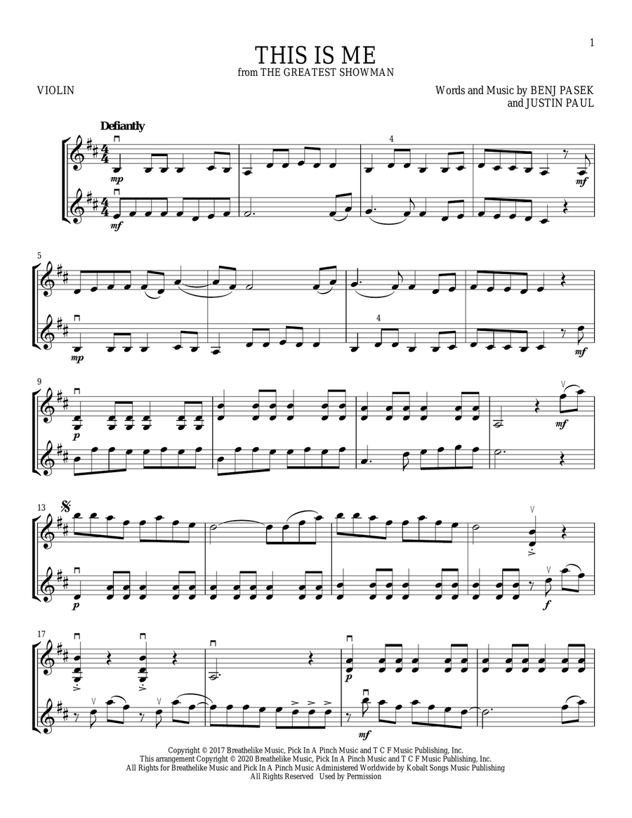 This Is Me (from The Greatest Showman) String Duet scores gallery preview page 1