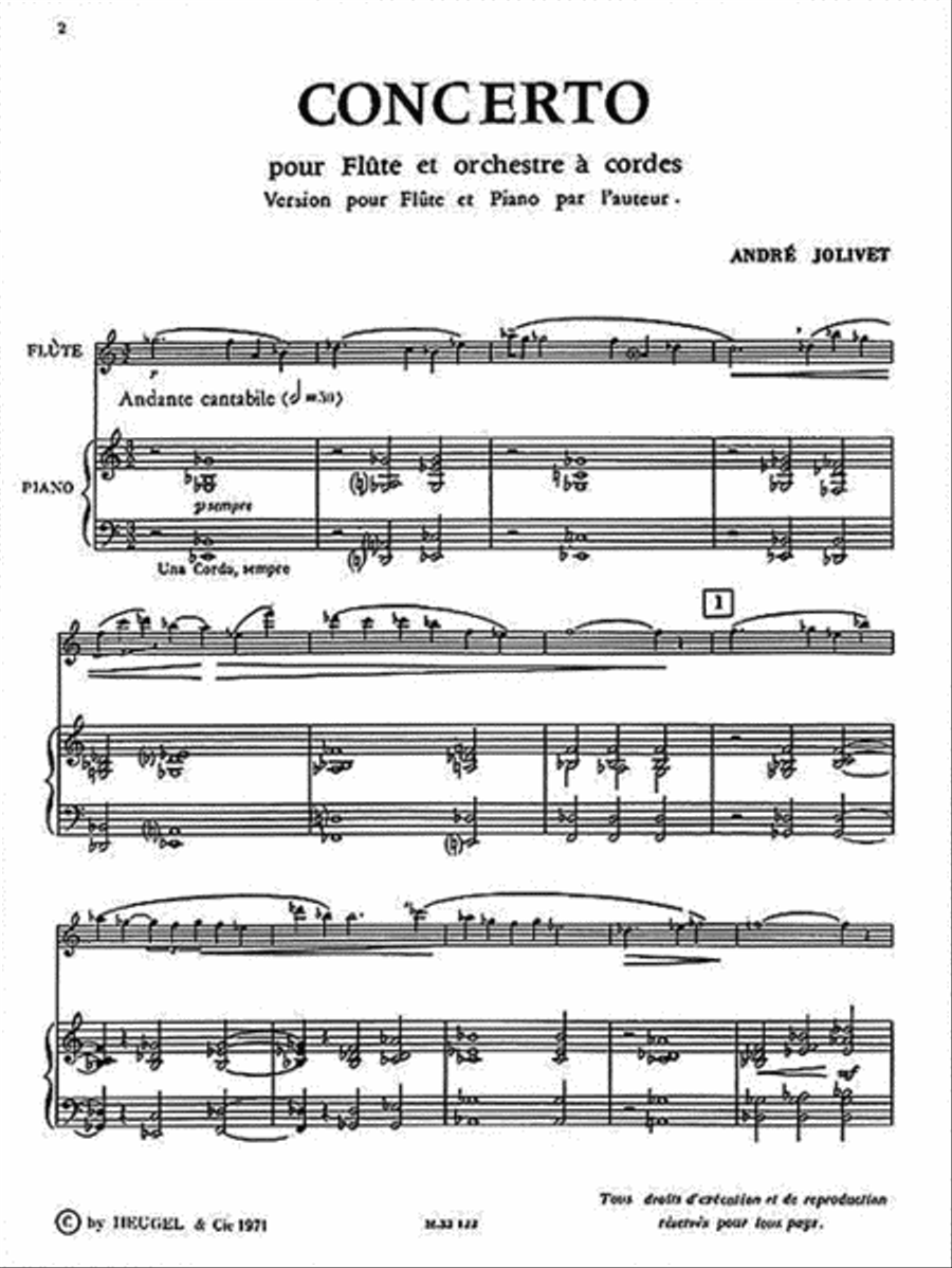 Andre Jolivet - Concerto Pour Flute Et Orchestre A Cordes (version Pour Flute Et Piano)