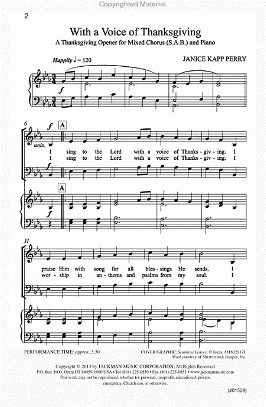 With a Voice of Thanksgiving - SAB 3-Part scores gallery preview page 2