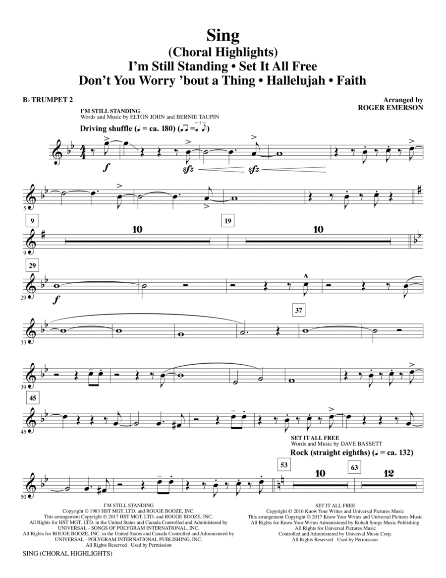 Sing (Choral Highlights) - Bb Trumpet 2 Choir scores gallery preview page 1