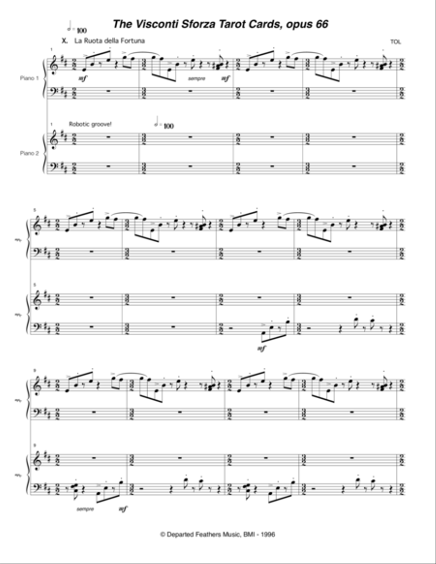 Visconti Sforza Tarot Cards, opus 66 ... Twenty Two Salon Pieces For Two Pianos (1996) 11 La Ruota d 2 Pianos, 4-Hands scores gallery preview page 1
