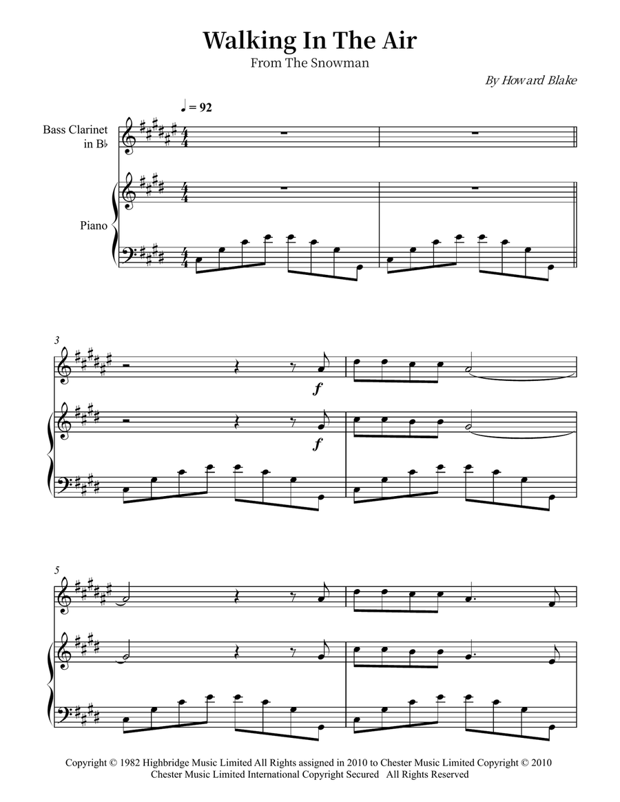 Walking In The Air Bass Clarinet scores gallery preview page 1