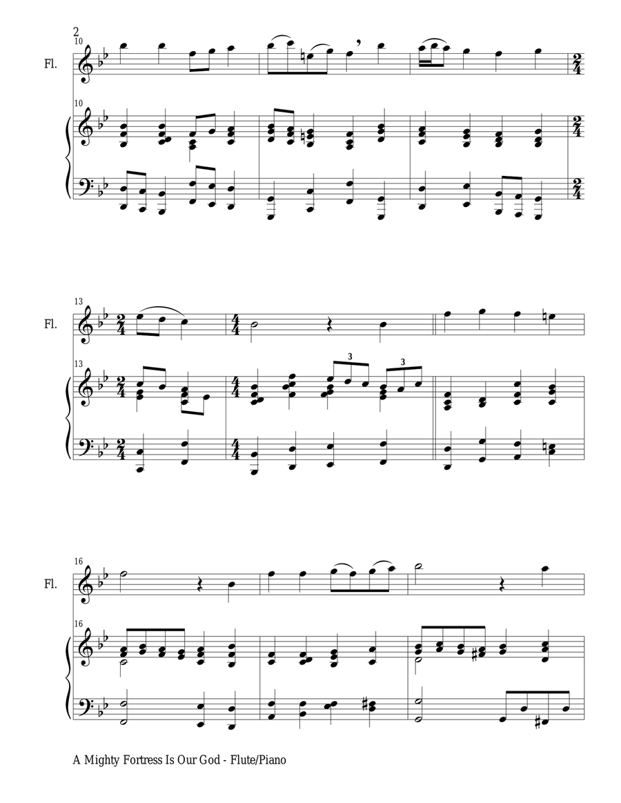 A MIGHTY FORTRESS IS OUR GOD (Duet – Flute and Piano/Score with Flute Part included) Flute Solo scores gallery preview page 3