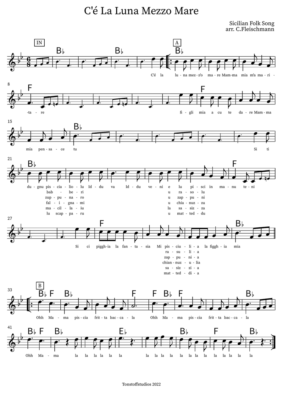 C'e La Luna Mezzo Mare Piano scores gallery preview page 1