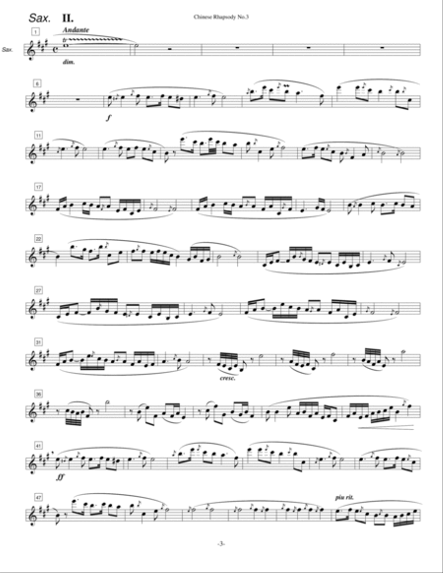 CHINESE RHAPSODY No.3 For Saxophone with various ensemble, Op.46(1988) [Solo part] Alto Saxophone scores gallery preview page 3