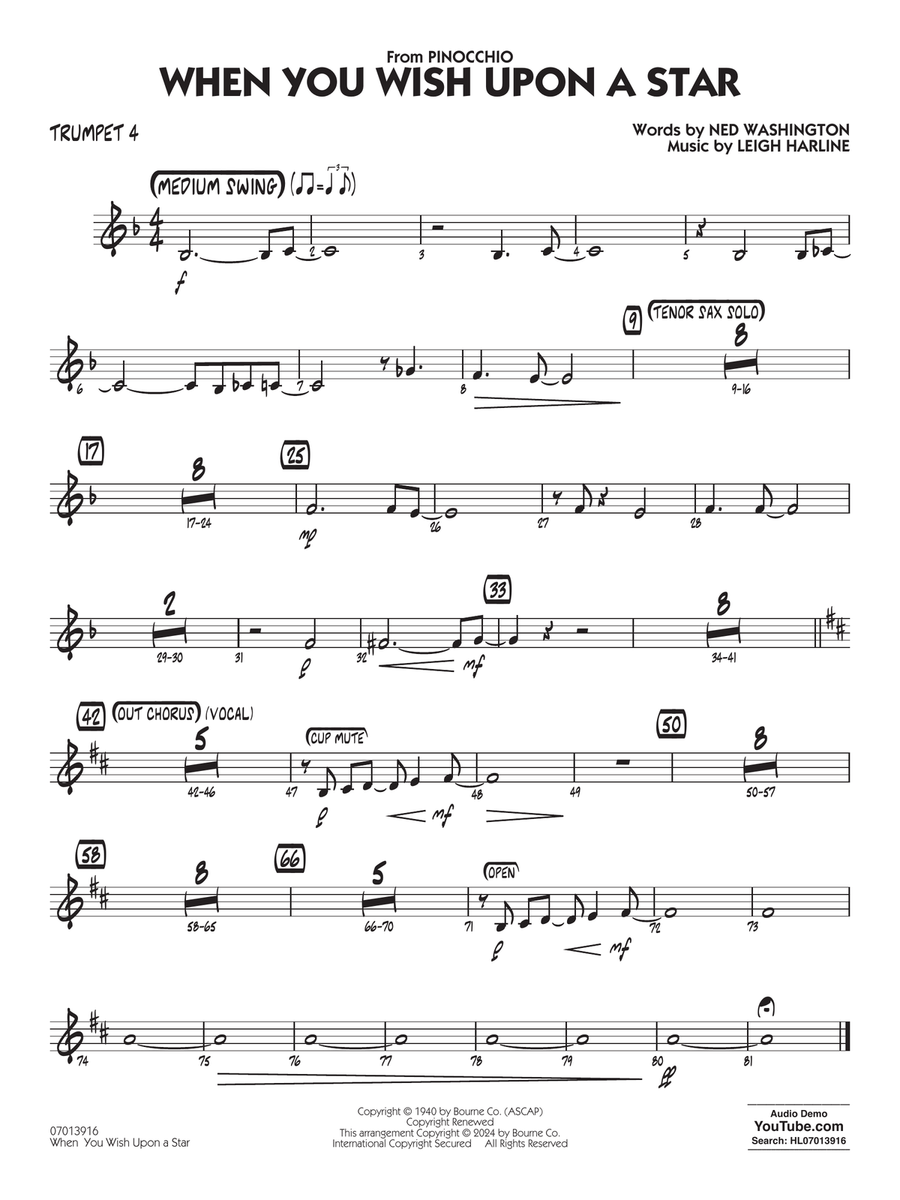 When You Wish Upon A Star (Key: C) (arr. Chuck Israels) - Trumpet 4