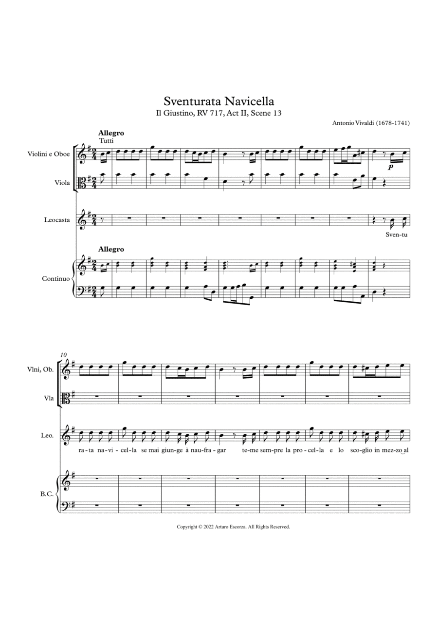 Book cover for "Sventurata Navicella" from "Il Giustino" RV 717 by Antonio Vivaldi - Score Only