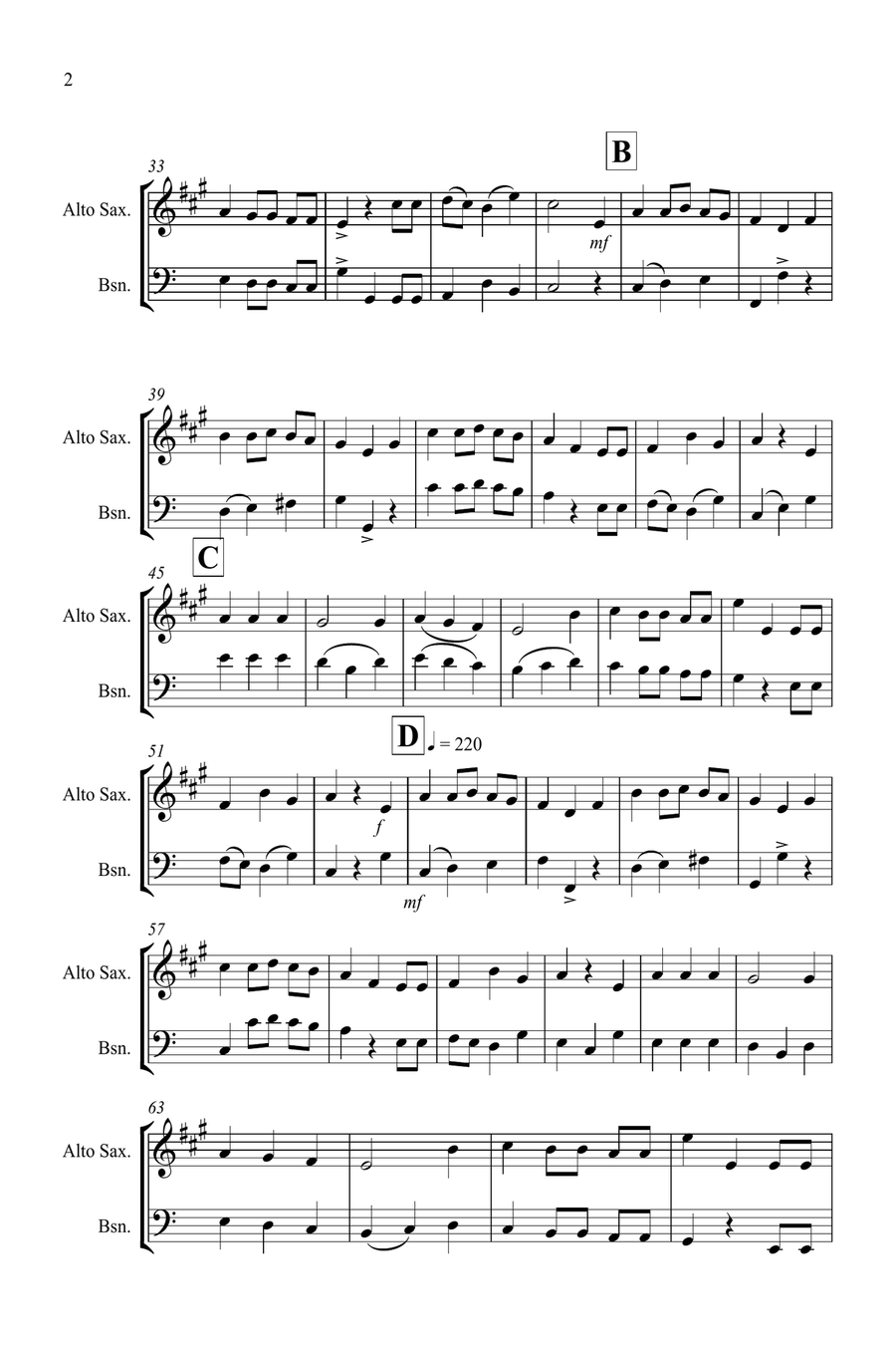 We Wish You a Merry Christmas for Alto Saxophone and Bassoon Duet Woodwind Duet scores gallery preview page 2