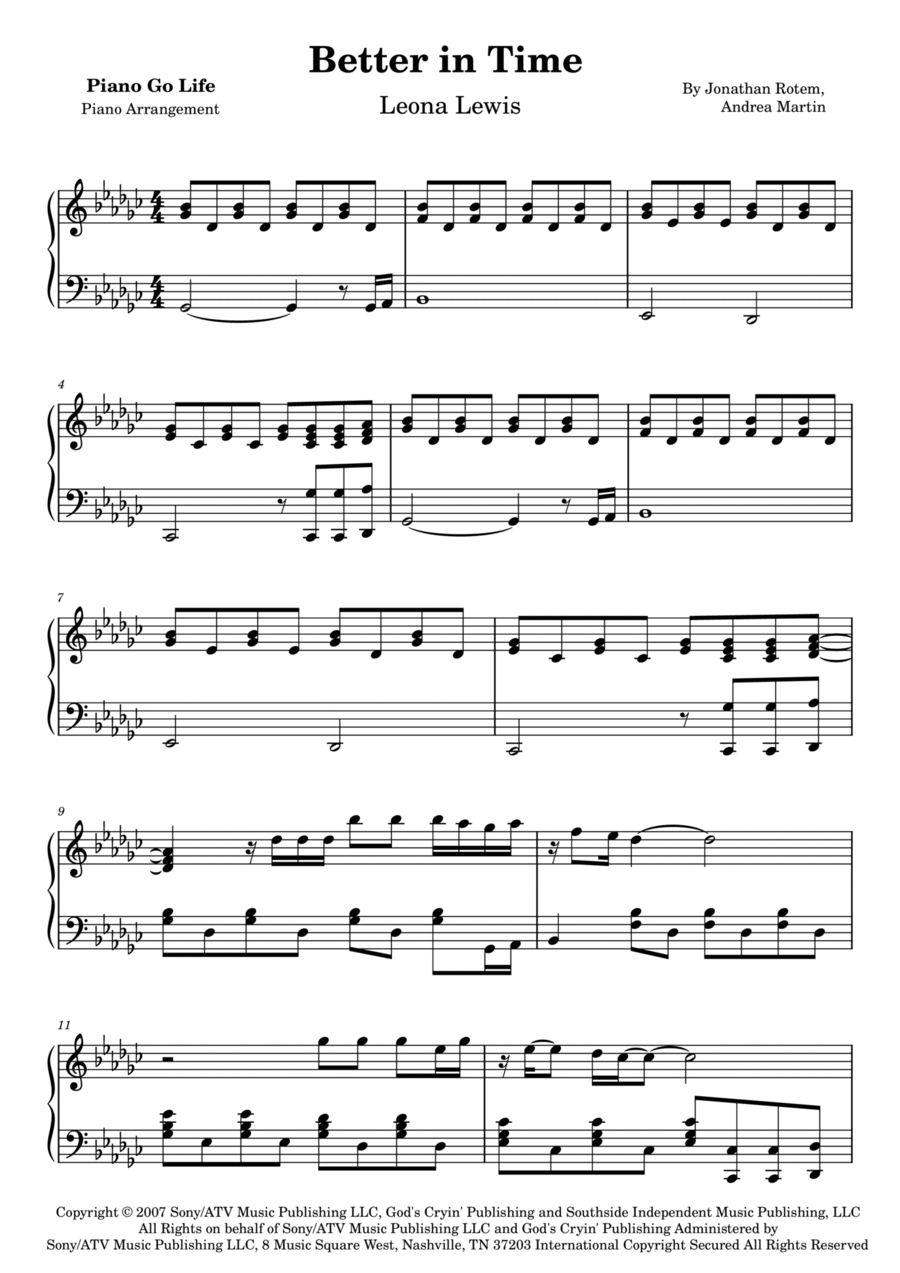 Better In Time Piano Solo scores gallery preview page 1