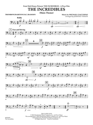 Book cover for The Incredibles (Main Theme) (arr. Johnnie Vinson) - Trombone/Baritone B.C./Bassoon