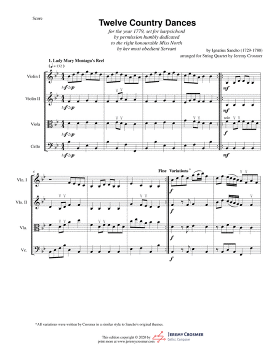 Ignatius Sancho - 12 Country Dances - String Quartet - Black Composers, Classical Quartets